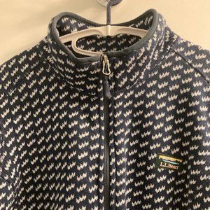 L.L. Bean Navy and White Zip Cardigan